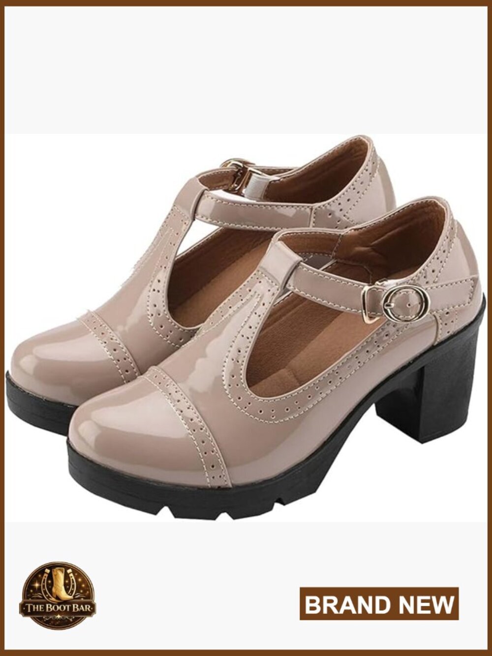 T-Strap Chunky Heel Oxford Platform Shoes Women's Dress Shoes